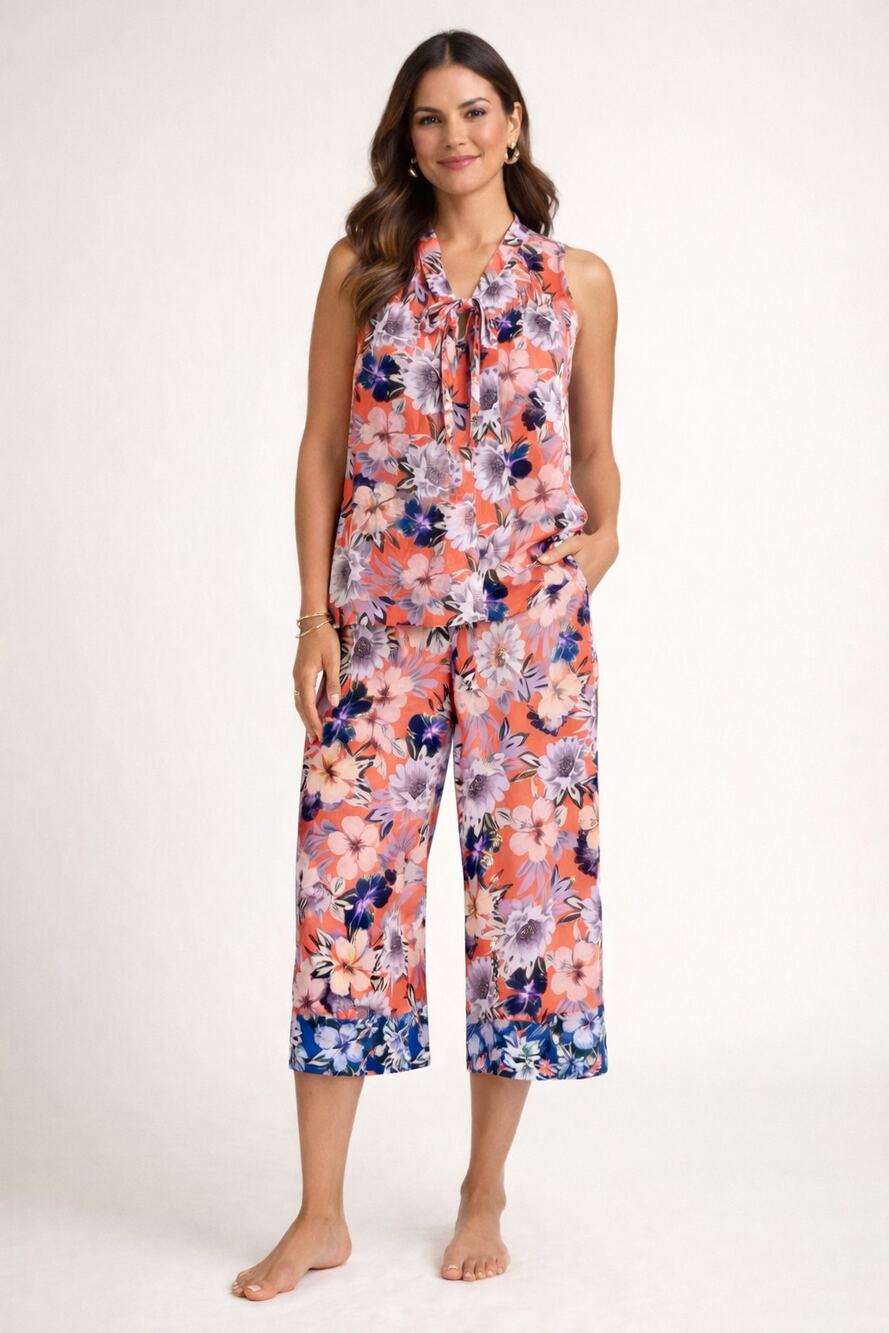 New Johnny Was  SET Ileana Top & Poonam wide Leg Pants Silk Floral Sz XL